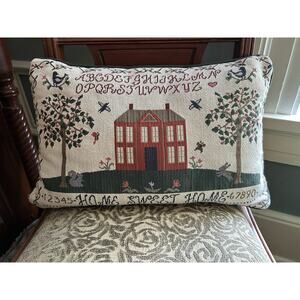 Vintage Tapestry Home Sweet Home Pillow Folk Art Rustic Primitive 18"x11"